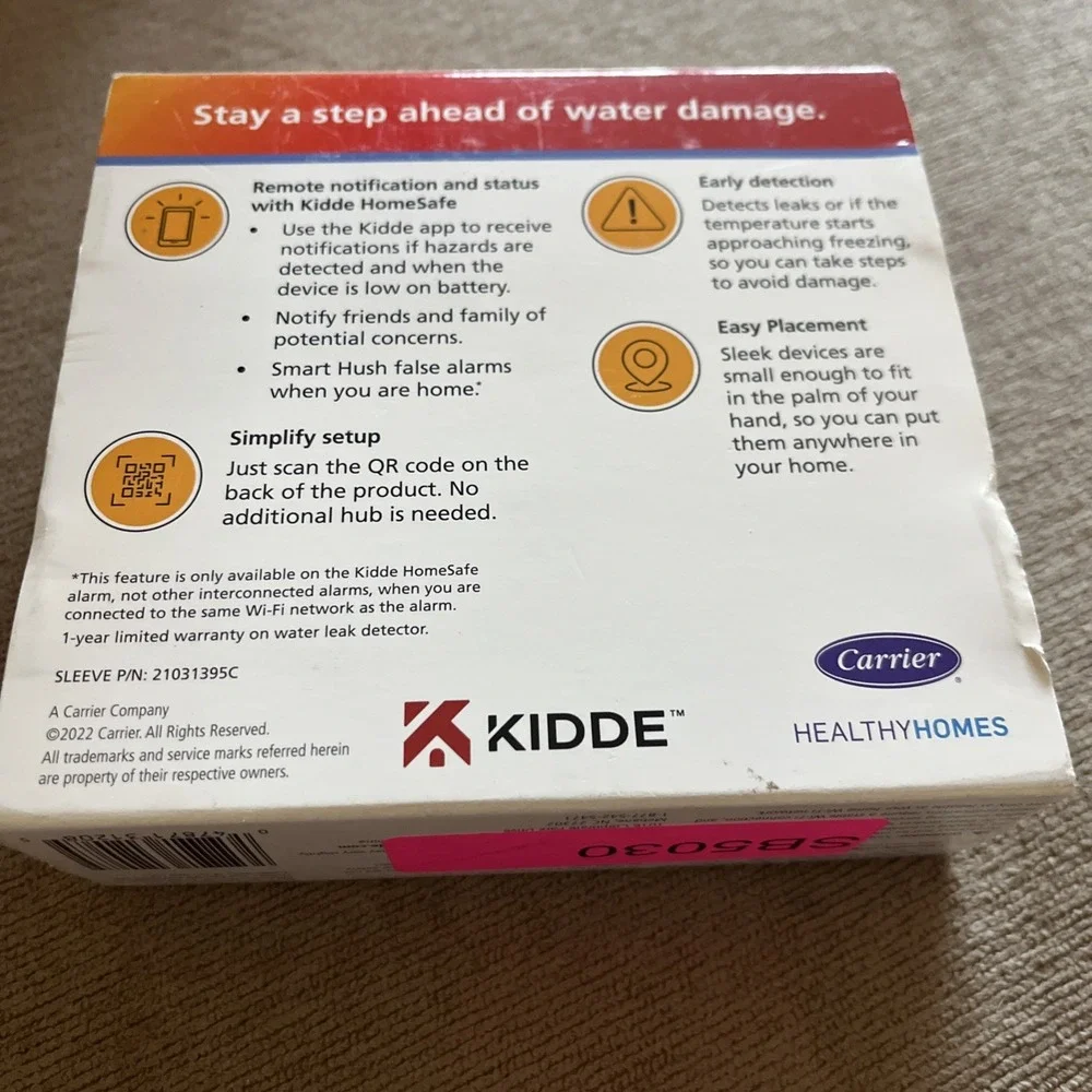 Kidde Smart Water Leak and Freeze Detector, Wi-Fi Compatible,‎ Battery Operated